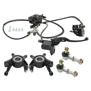 Suisuitong Hydraulic Twin Front Brake Caliper Cylinder Assembly & Go Kart Tie Rod & Front Drive Steering Knuckle Spindle for 4WD ATV UTV Quad Buggy Moped Dune Farmer Golf Beach Cart Four Wheeler
