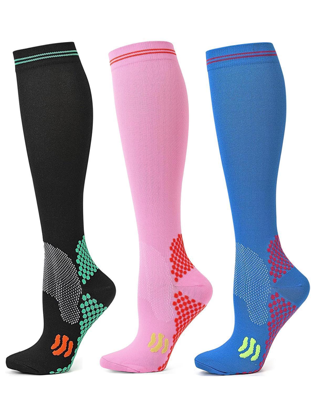 3 Pairs Over-the-Knee Compression Socks,Nylon Blend Moisture Wicking Breathable Day Lightweight, All Seasons, Unisex, Support Sock, Perfect for Christmas & Holiday Gifts