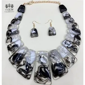Acrylic Black And White Marble Necklace