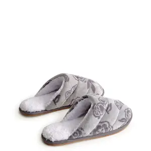 Vera Bradley Women's Cotton Looped Terry Slippers Bubbly Flowers Oyster Mushroom