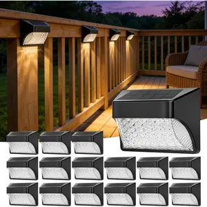 Solar Fence Lights Outdoor  Ip65, 10 Lighting Modes Fence Lights Solar  with 15 Bright Led Lens, Backyard Light Outdoor for Deck Railing Step Pool Patio Wall - 16 Pack