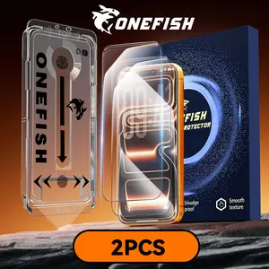One Fish Screen Protector 2 Pack for iPhone Samsung Fingerprint Resistant Dust-Free Bubble-Free Fall Protection Reinforced Glass Installation Cover