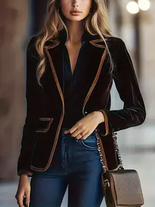 Women's Fall Winter New Fashion Casual Loose Vintage Plaid Pocket Long Sleeve Blazer Jacket, Commuter Career Outdoor Wear, Stylish Outerwear