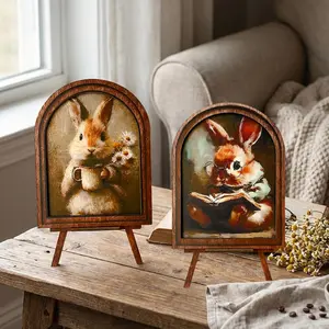 Country Style Rabbit-Shaped Framed Art, Arched Wooden Frame, Spring Home Decor for Easter, Cozy Accents for Shelves and Tables, Picture Frame
