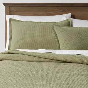 Twin/Twin Extra Long Washed Waffle Weave Duvet Cover and Sham Set Sage Green - Threshold