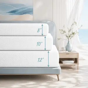 Costoffs 8/10/12 inch Twin/Full/Queen Cooling Gel-Infused Memory Foam Mattress Green Tea Breathable Cover  Quiet Motion Isolation Anti-Slip Base  3-Layer Support Pressure Relief summervibes