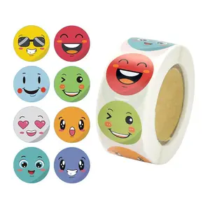 Round Cartoon Smiley Smile Face Pattern Sticker, 500pcs/roll Sealing Sticker, Decorative Stickers for Gift Greeting Card Water Bottle Laptop Phone