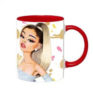 Hip Hop Mug Shots Classic Caricature Ceramic Mug with Color Handle/Rim Coffee Reuse Drinkware Printed Colorful Reusable Tea Cup
