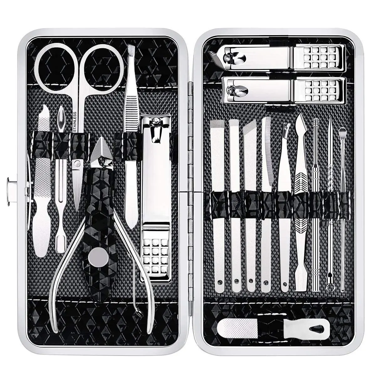 Luxury 18-Piece Professional Stainless Steel Nail Care Manicure & Pedicure Set, Lightweight Compact Kit with PU Leather Travel Case for Men, Women, Ideal Gift, Travel Size, Nails Set, Easy Access, Hand Care, Button