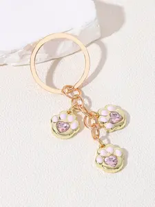 Multicolor 3D Dog Paw Keychain, Silver Color Oil Drop Design, Cute Mini Animal Emblem, Car Bag Pendant Gift