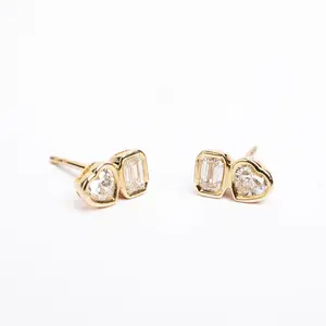 Multi Shape Bezel Diamond Stud Earrings