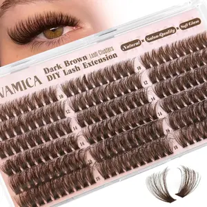 Yawamica Brown Fluffy Lash Clusters 100D Volume Wispy Eyelash Clusters 10-18mm D Curl Eyelash Extensions Individual Lashes Dark Brown Cluster Lashes DIY Brown Lash Extension by Self
