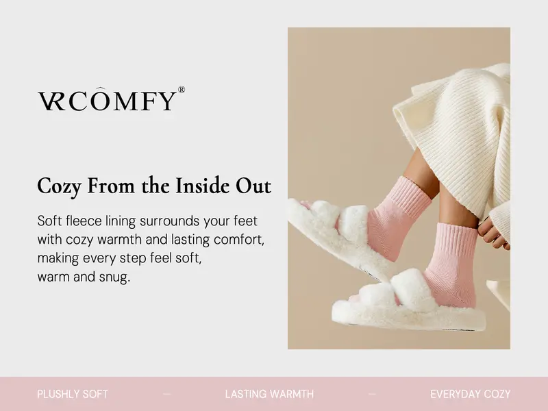 VRCOMFY Solid Mid-Calf Socks 5 Pack Fleece Lined Thick Warm Knit Socks Casual Comfy Socks Fall Winter Daily Wear