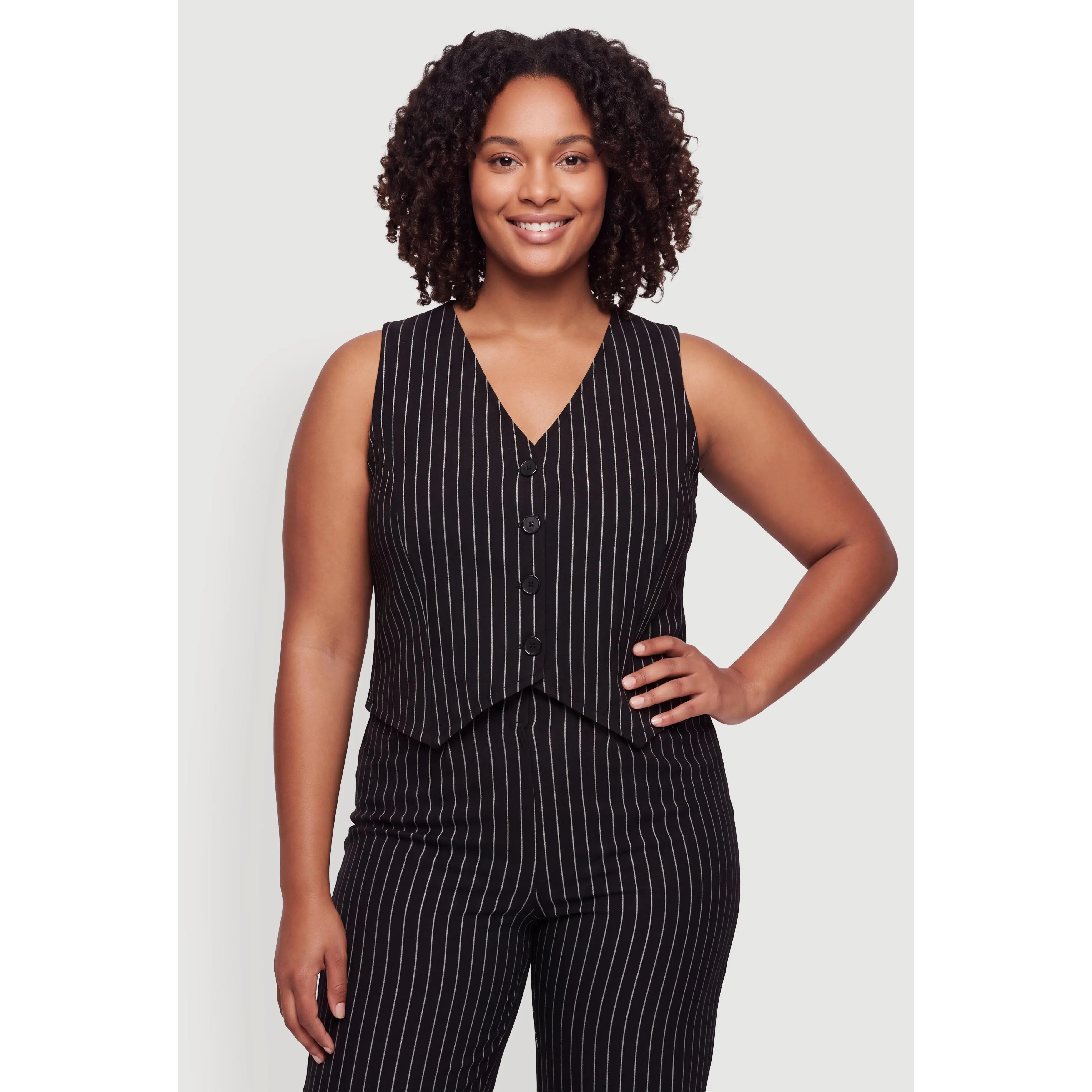 Plus Size Pinstripe Button Front Waistcoat