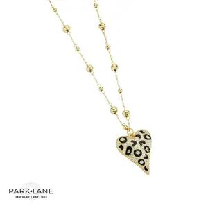 Park Lane Jewelry Wildcat Necklace with Black Enamel Inlay and Clear CZ Stones 16" + 3" Gold Finish Trendy Gift Choice