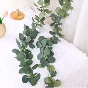 2 Pack Artificial Eucalyptus Garland Faux Silk Leaf Silver Dollar Eucalyptus Leaves Vines Handmade Garland Greenery Wedding Backdrop Indoor Outdoor Arch Wall Decoration