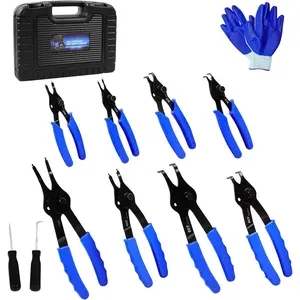 10 count Snap Ring Pliers Set,Heavy Duty Snap Ring and Circlip  with Bent & Straight Pliers, Hook Pick,Internal & External Circlip Pliers Set with Storage Case & Gloves