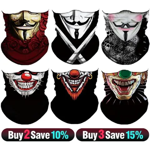 6pcs Summer UV Protection Cooling Neck Gaiter Face Mask, Elastic Balaclava & Headbands. Windproof Skull Bandana Headwear for Men, Ideal for Motorcycle, Cycling, Skiing, Halloween Party. Breathable Protection Skeleton Ghost Multi-Functional