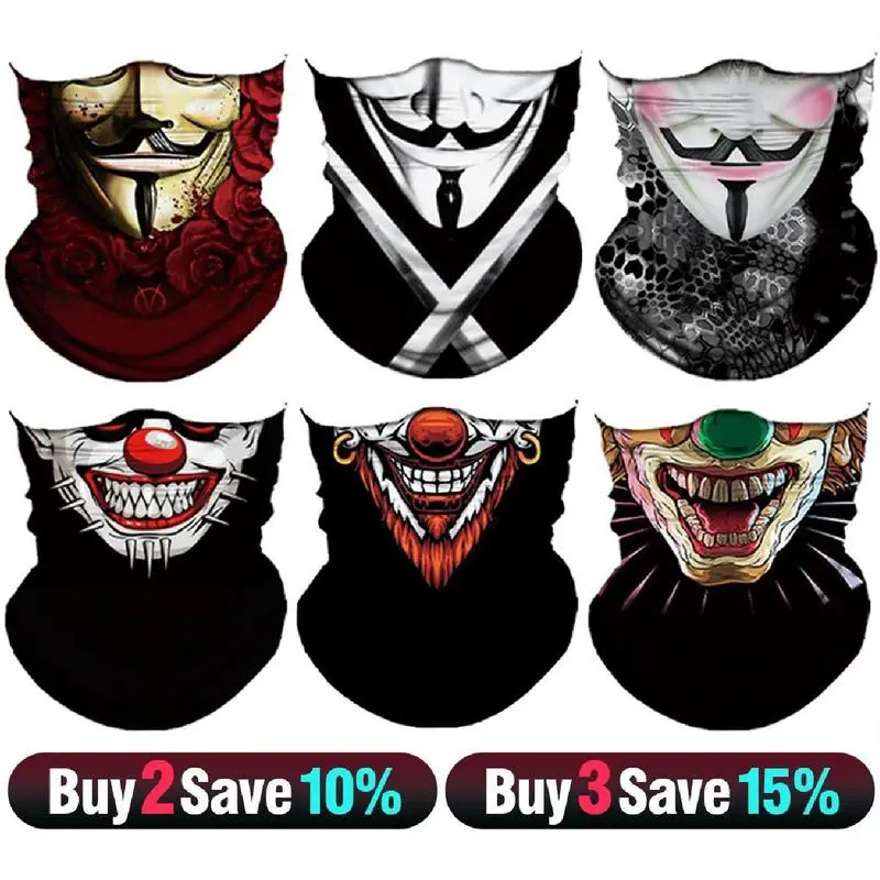 6pcs Summer UV Protection Cooling Neck Gaiter Face Mask, Elastic Balaclava & Headbands. Windproof Skull Bandana Headwear for Men, Ideal for Motorcycle, Cycling, Skiing, Halloween Party. Breathable Protection Skeleton Ghost Multi-Functional
