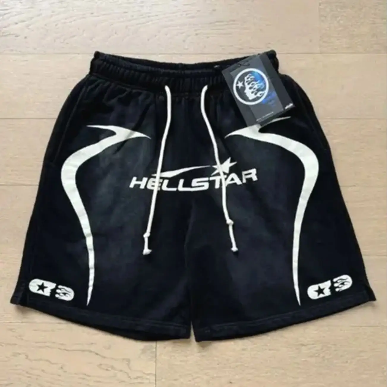 Hellstar Flame Graphic Shorts, Unisex Heavyweight Cotton Sweatshorts, Vintage Washed Casual Streetwear, Y2K Gothic Hip Hop Style, Loose Fit for Men & Women