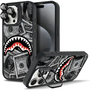 Magnetic Cellphone Shark Mouth Casing For iphone 16 15 14 13 12 11 PROPLUS MAX Hard TPU Metal lens frame Film WithBracket Stand Gift Shockproof Protection Anti-DropProtective Protector Phone Cases Shell Cover fuel tough aesthetic pattern Custom Smartphone