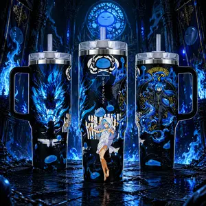 STORMMECH 40oz Single Handle Tumbler - Rimuru Tempest Portable Double-Deck Vacuum Insulated Stainless Steel Beverage Flask, Black Cap & Handle, Washable Kitchenware Drinkware, Large Iced Coffee Mug, Anime Otaku Gift