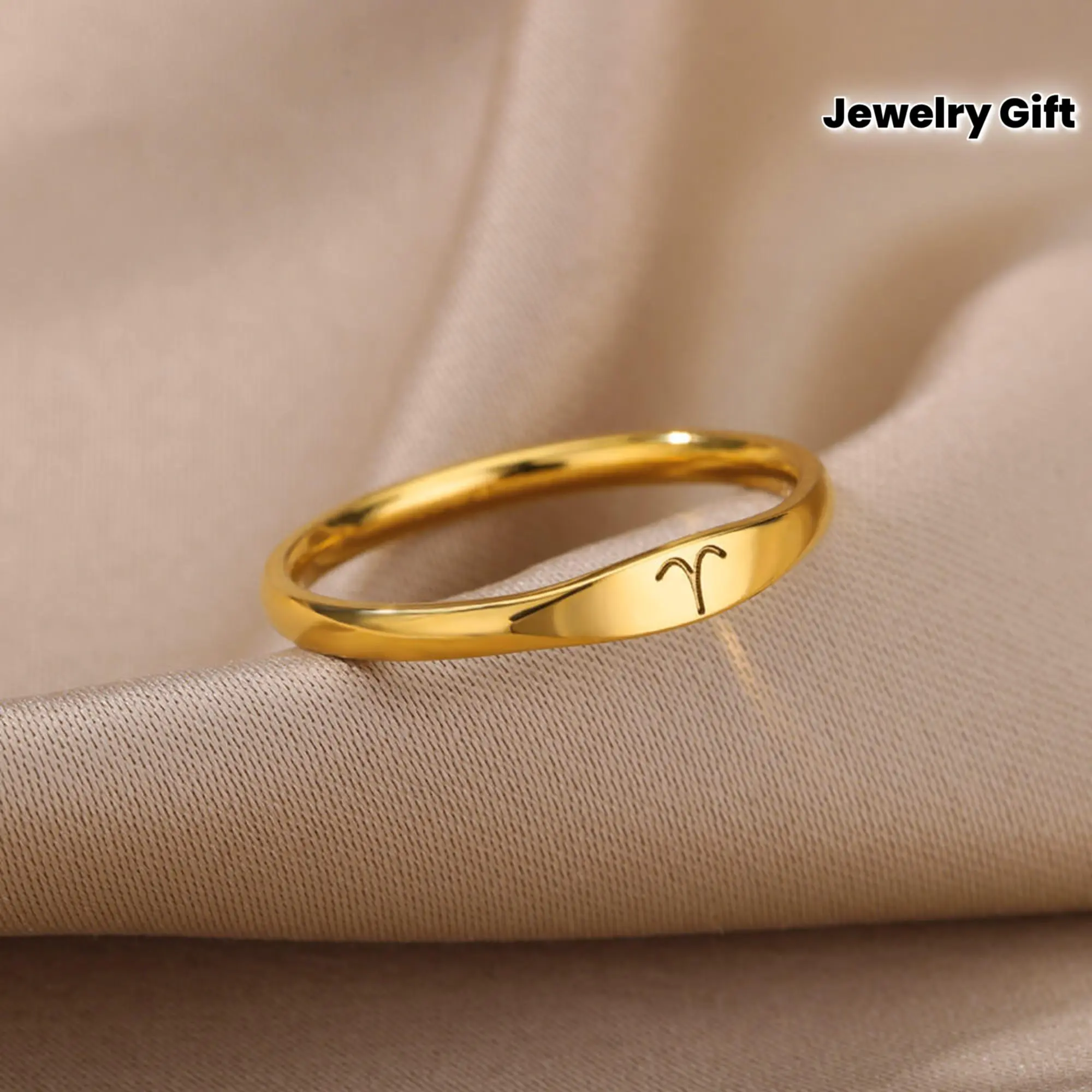 Women's Tiny 14K Gold-Plated Stainless Steel Zodiac Sign Ring - Female Casual Single Ring, Gemini-1 Constellation Synthetic Gemstone Metal Birthday Jewelry Gift