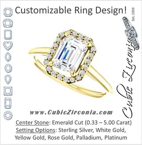Cubic Zirconia Engagement Ring- The Patrice (Customizable Cathedral-Halo Emerald Cut with Thin Band)