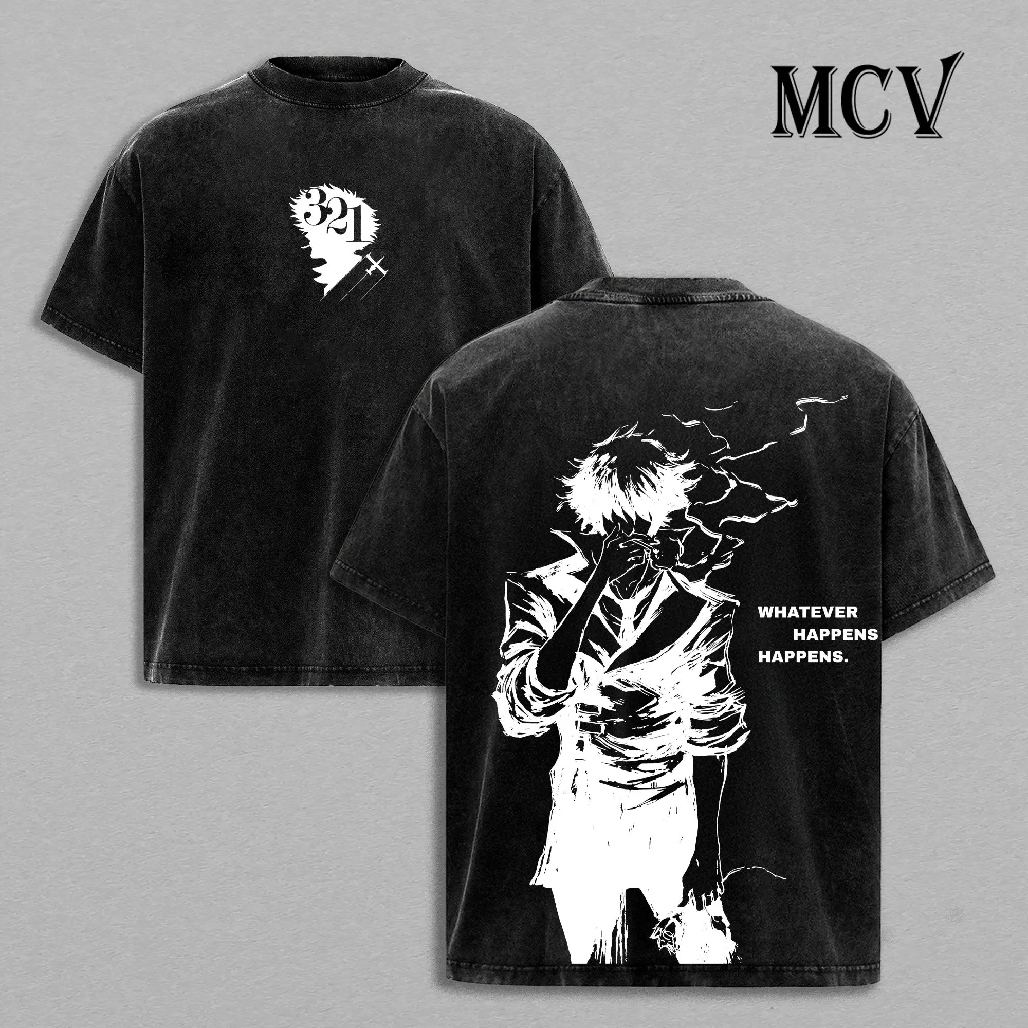 Cowboy Bebop Acid Washed T-Shirt, Vintage Y2K Anime Oversized Graphic Tee, Spike Spiegel Heavy Cotton Streetwear, Retro 90s Aesthetic Otaku Lover Gift, Viral TikTok Finds Crew Neck Unisex Short Sleeve Top For Daily Gym Workout & Casual Wear