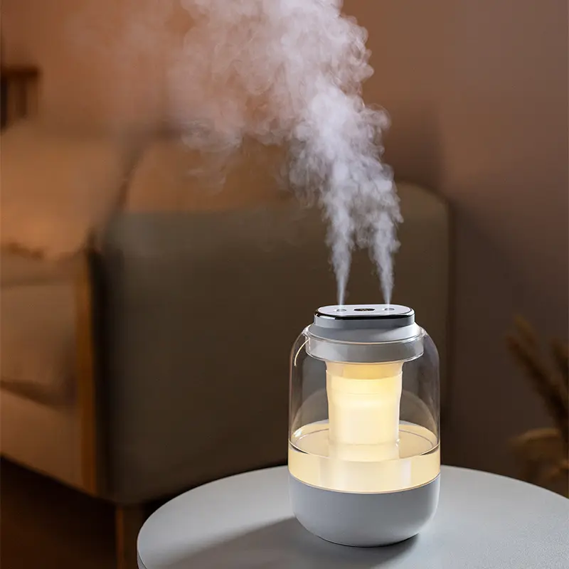 2L Large-Capacity Double-Nozzle Ultrasonic Humidifier with USB Port, Adjustable Mist Output, Built-In Soft Non-Glaring Night Light, Durable Leak-Proof Design, 126x126x785mm Size for Bedroom, Home Office Air-Conditioned Desktops, Nightstand, Adjustable Spe