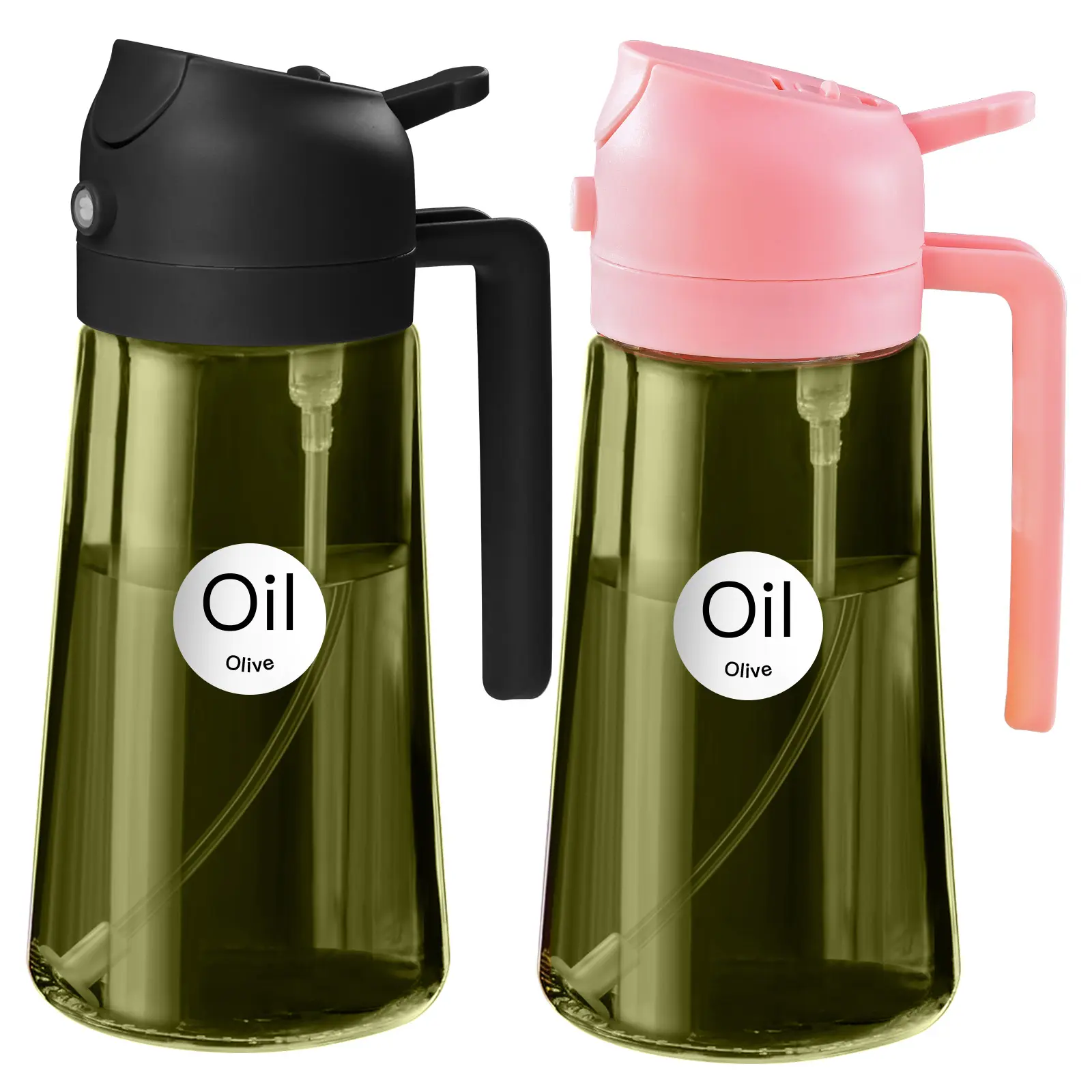 YARRAMATE 16oz/470ml 2PCS Light Blockage Dark Green Oil Sprayer for Cooking, 2 in 1 Olive Oil Dispenser Bottle for Kitchen, Green Glass Oil Bottle, Food-Grade Oil Mister for Air Fryer, BBQ