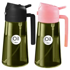 YARRAMATE 16oz/470ml 2PCS Light Blockage Dark Green Oil Sprayer for Cooking, 2 in 1 Olive Oil Dispenser Bottle for Kitchen, Green Glass Oil Bottle, Food-Grade Oil Mister for Air Fryer
