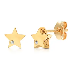 14K Solid Yellow Gold Daimond Star Studs, Star Studs, Diamond Studs, Dainty Star Studs, Tiny Star Studs, Solid Gold Studs