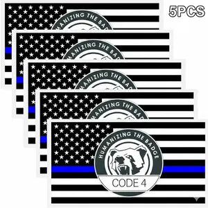 5PCS Thin Blue Line USA Flag Sticker Set – Code 4 Waterproof Car Decals for Window, Truck & Laptop