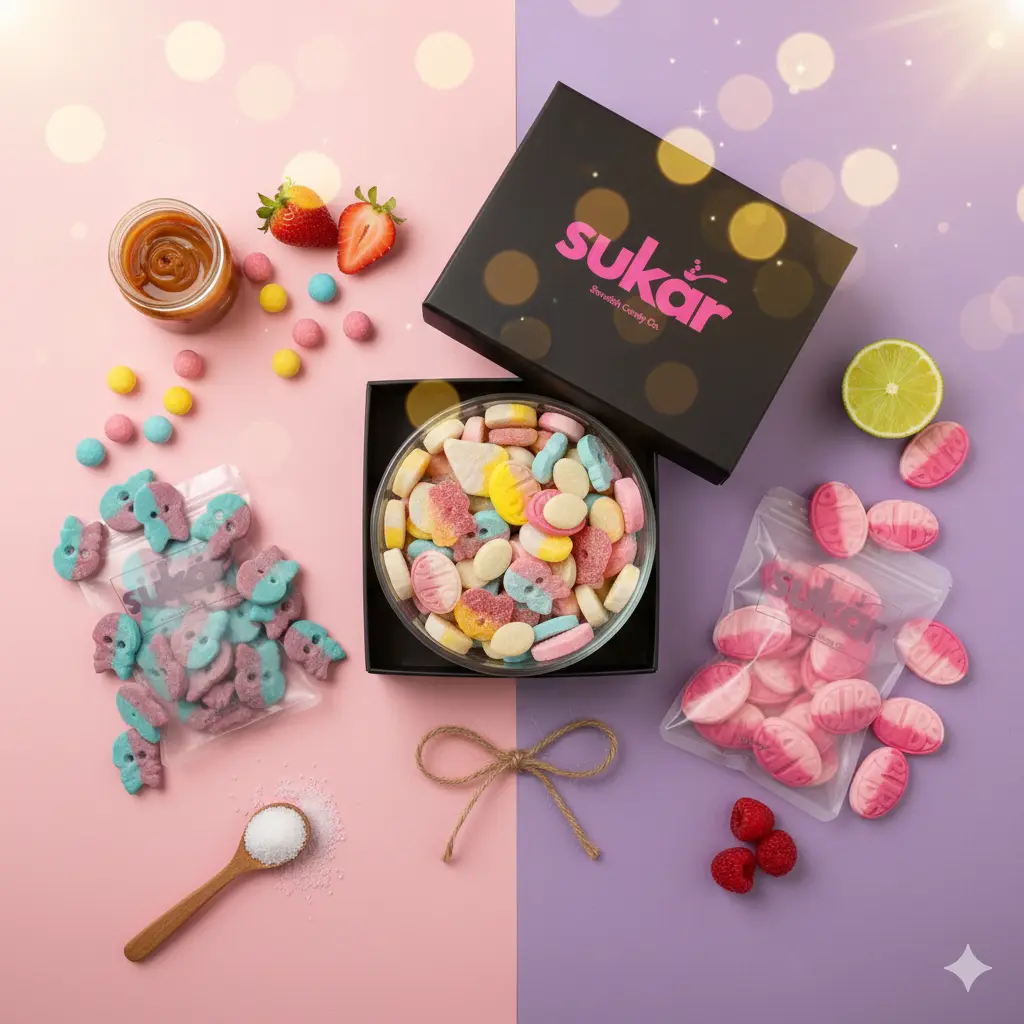 Sukar Candy Combo Pack – Sweet & Sour BUBS Mix, Juicy Berry Strawberry Pomegranate, Dizzy Skulls Bubble Gum – Vegan Snack Bonbon