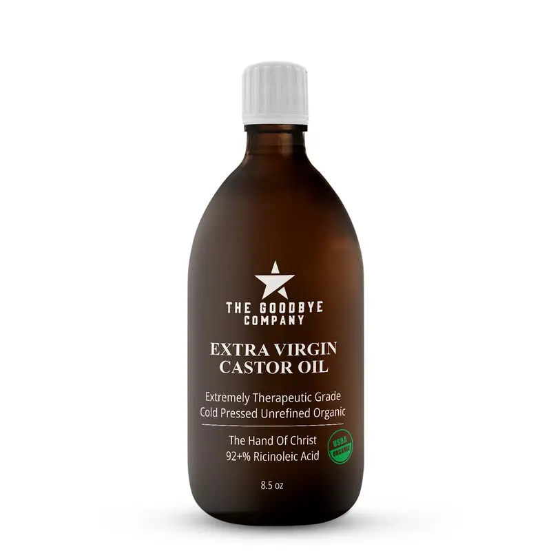 The Goodbye Company Extra Virgin Organic Castor Oil 4.24–16.9oz, 100% Pure Cold-Pressed Unrefined Multi-Purpose Beauty Oil, USDA Certified for Hair Growth, Eyelash & Eyebrow Enhancement, Skin Nourishment & Anti-Aging – Hydrating, Natural Care