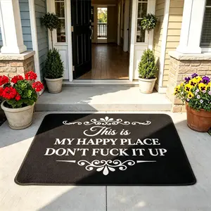 Statement Art Doormat - "This is My Happy Place Don't F It Up" Funny Welcome Mat, Absorbent Non-Slip, Washable Aesthetic Mat for Home Entrance (Indoor/Outdoor Use), Statement Art Doormats