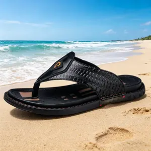 Men's Sport Flip Flops Crocodile Embossed PU Leather Breathable Lightweight Non-Slip Sole Summer Sandals for Outdoor Activities & Casual Wear - Boy