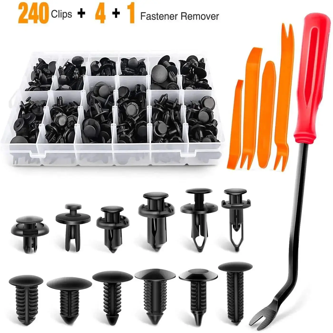 High Quality 240-Pcs Car Push Retainer Clips Kit - 6.7mm/8mm/9mm/10mm Automotive Fasteners for GM, Compatible with Ford, Toyota, Honda, Chrysler for Car Use