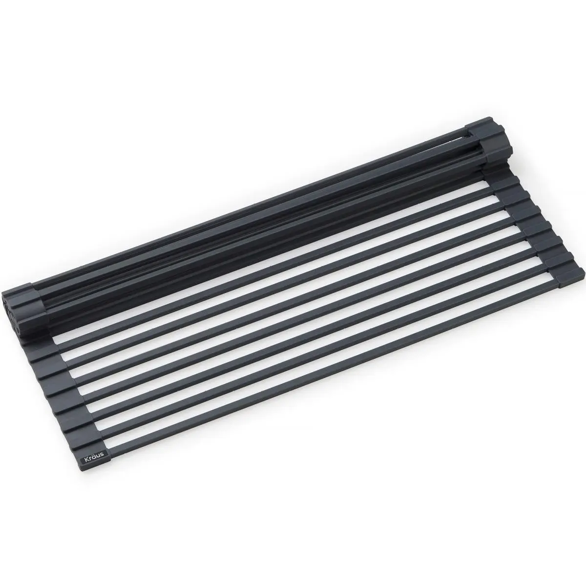 Kraus KRM-11DG Single Unit Silicone & Stainless Steel Roll-Up Dish Drying Rack - Multipurpose Over Sink Kitchen Organizer, Dark Grey Rectangular Storage Accessory