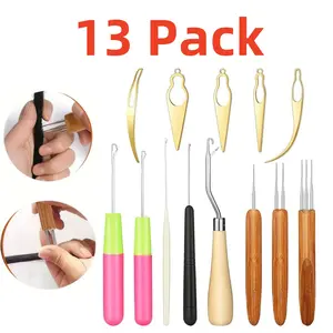 [Dreadlocks Crochet Hook Set] 13Pack Double Crochet Needle Dreadlocks Crochet Hook Set with Bamboo Handle - for Braids - Home Improvement.