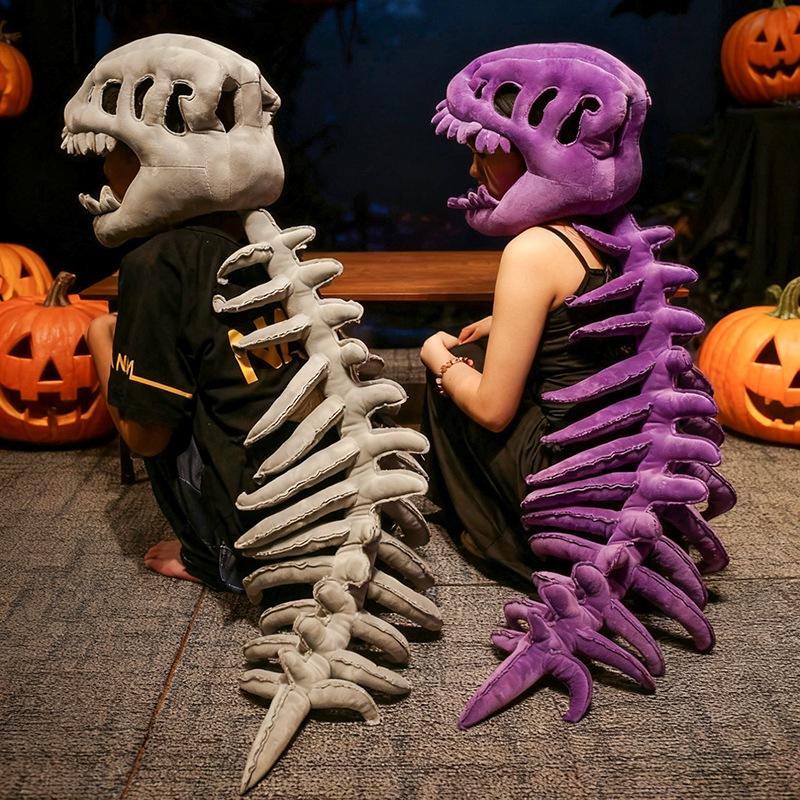 75/115CM Large Size Cool Wearable Dinosaur Skeleton Lifelike Skull Spine Plush Toys for Creative Cosplay Halloween Costume Gift
