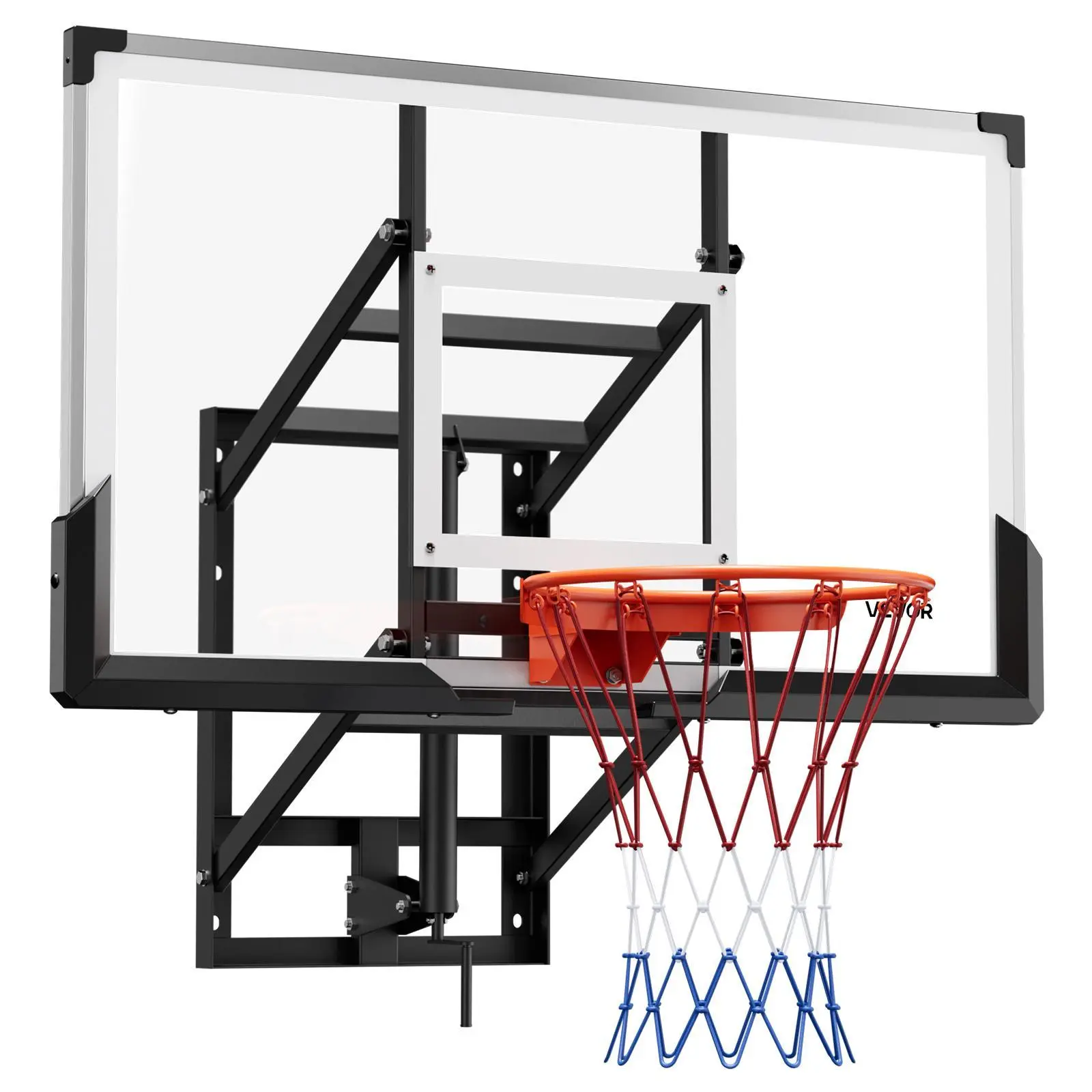 VEVOR Wall Mount Basketball Hoop, 54-in Polycarbonate Backboard, 0.11-in Thick Metal Backboard, Hand-Crank Adjustment, Classic Design for Garages, Indoor & Outdoor Use#BacktoSchool