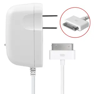iPhone 4 & iPad Travel Charger w. Built-In Cable White