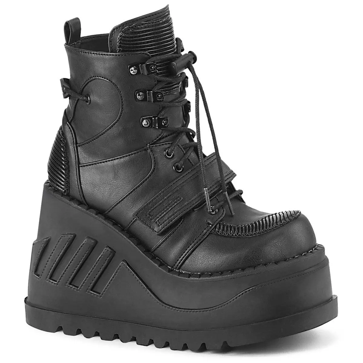 Demonia Stomp-13 Black Vegan Leather Ankle Boots