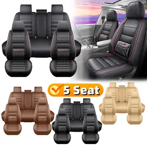 Non Slip Design Car Seat Covers Anti Wrinkle Water Resistant PU Leather Fully Wrap Around All Five Seats Interior Front Rear Rows Suitable For All Seasons