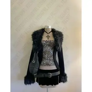 Y2K Women's Classic Harajuku Aesthetic Black Outerwear Coat Vintage Slim Chic Trendy 90s Style for Casual Fashion Womenswear Jackets Black Outerwear Womenswear Jackets