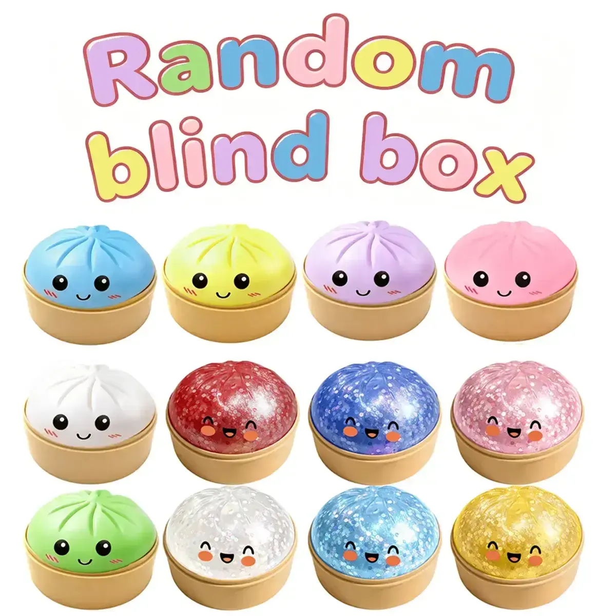 2026 New Glitter Dumpling Squishy with Steamer Box, Soft Sensory Fidget Steamed Bun Squeeze Tool for Adult Stress & Anxiety Relief, for Home Office Party