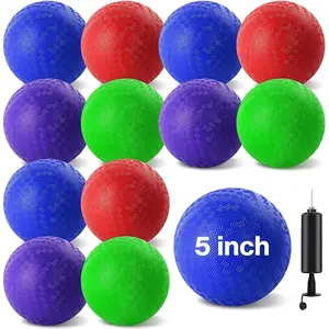 12 Pcs 5 Inch 4 Colour Inflatable Rubber Dodgeballs Playground Kickball with 1 Hand Pump for Outdoor Ball Games Gym Camps Picnic (Needle is at The Top of The Pump)