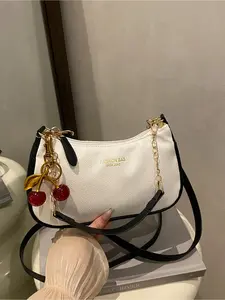 Women's Cloud Pattern Shoulder Bag Soft Faux Leather Multiway Chic Crossbody Purse with Cherry Pendant for Work and Daily Use